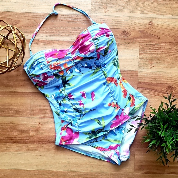 Tommy Bahama Fiori Di Mare Shirred bandeau Swimsui - Picture 2 of 5